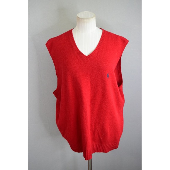 Polo Ralph Lauren Other - Polo Ralph Lauren Sweater Vest XXL Red Lambswool V-Neck Mens Preppy Pony Logo